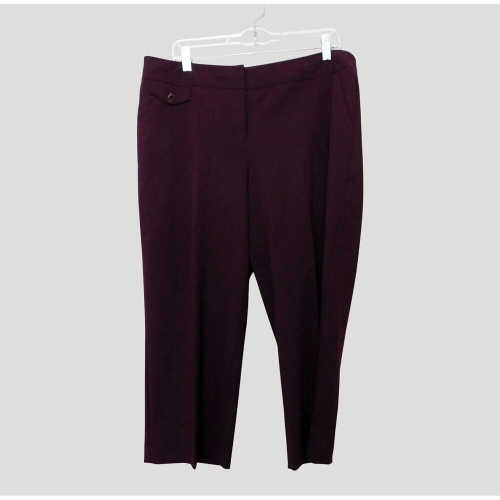 Worthington Cropped Pants Size 14 Burgundy Plum Purple Wide Leg Poly Blend NWT - Picture 2 of 7